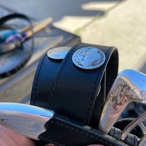 Leegin Black genuine leather belt with silver Buffalo nickles 36  silver buckles